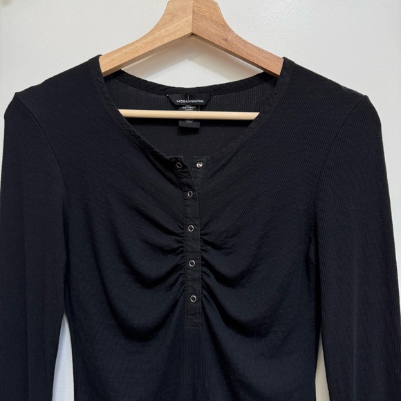 Vintage Y2K Moda International Ribbed Henley Long Sleeve Top - Picture 3 of 12